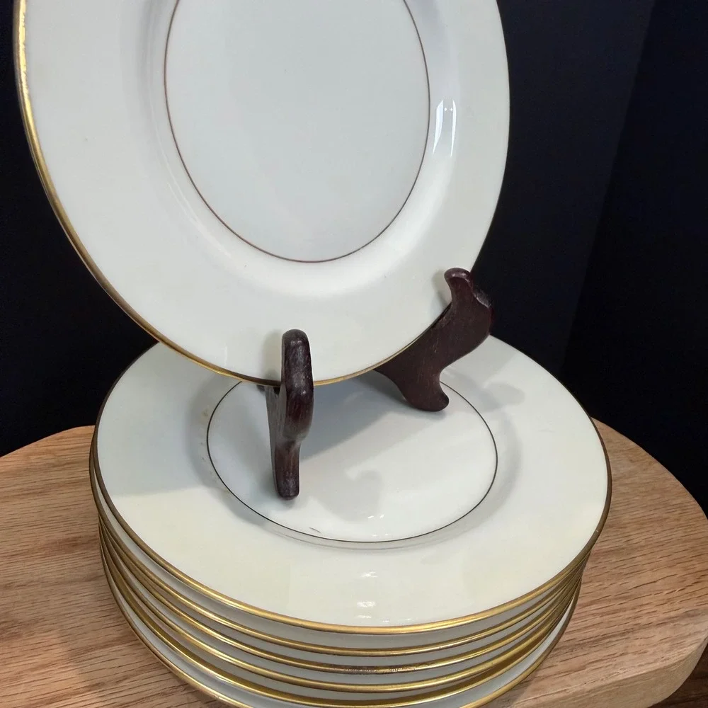 Theodore Haviland Gramercy Bread Plates Set of 7 Gold Trim Porcelain 6.25
